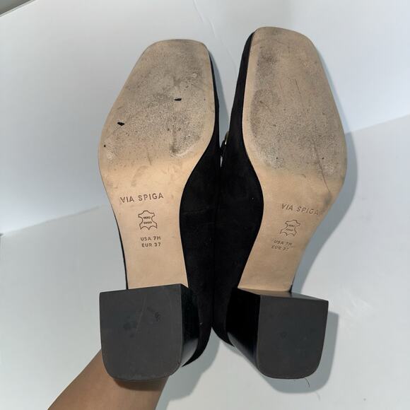 Vis Spiga Women’s Black Suede Block Heel Loafers Size 7 Chain Detail Slip On - Picture 6 of 11